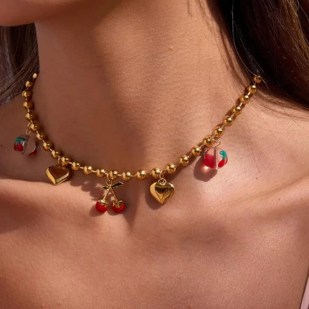 [ElanLuxe]Kai Gold Cherry Necklace