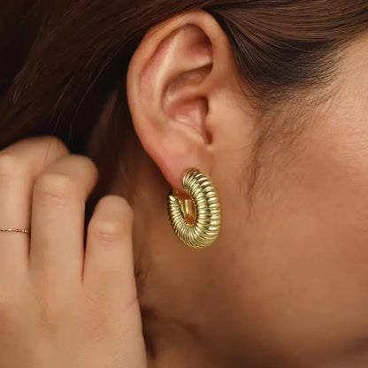 [ElanLuxe]Aubrey Textured Gold Hoops