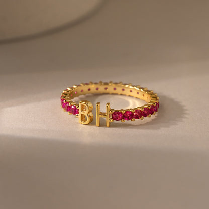 Duo Initial Birthstone Tennis Ring