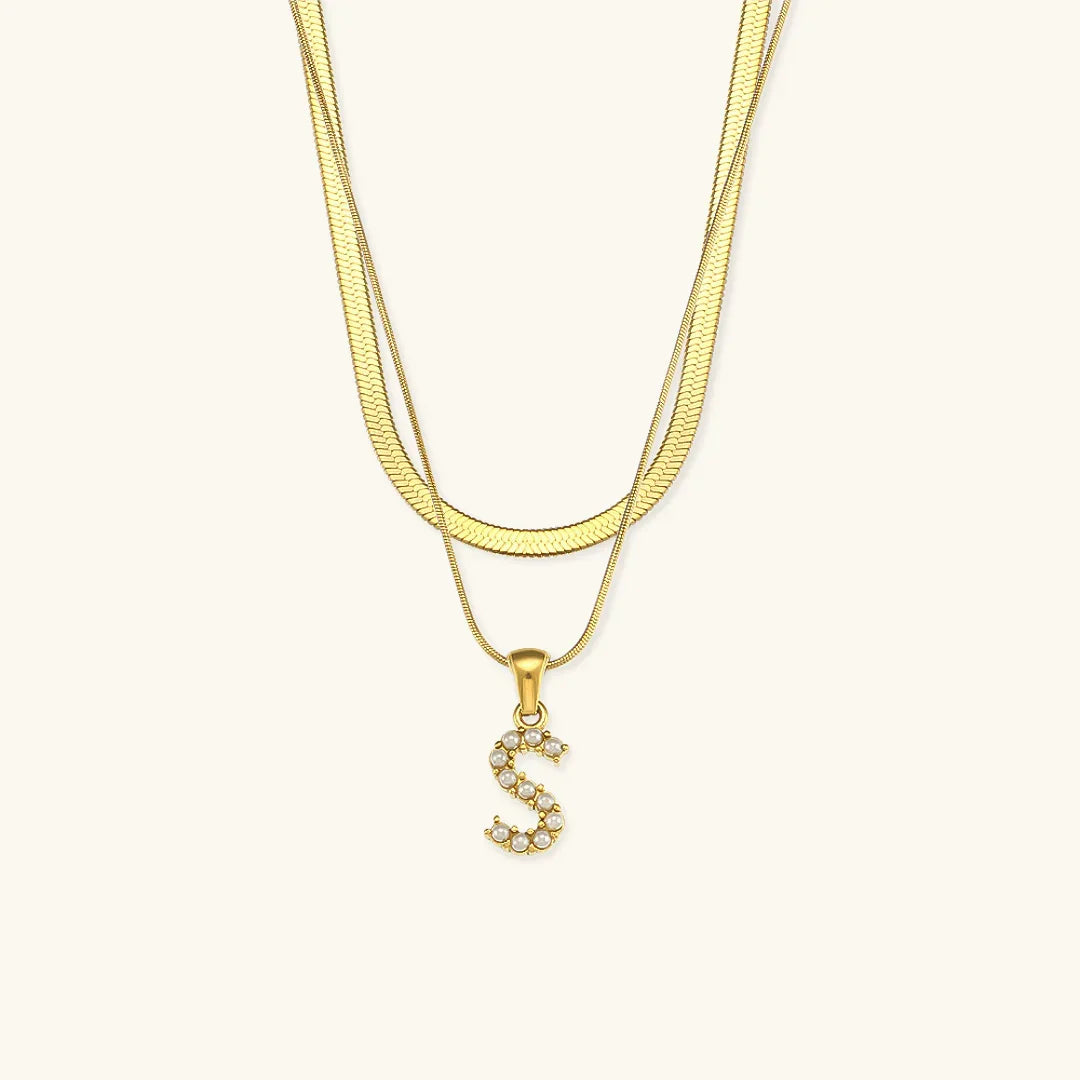 [ElanLuxe]Fiona Layered Gold Initial Letter Necklace