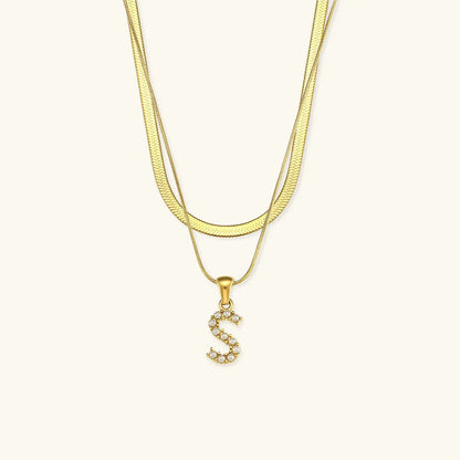 [ElanLuxe]Fiona Layered Gold Initial Letter Necklace