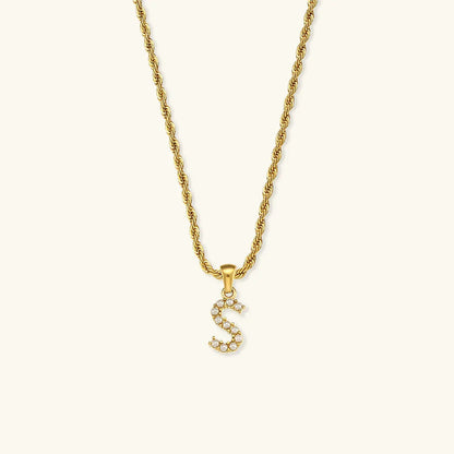 [ElanLuxe]Elodie Initial Letter Pearl Necklace