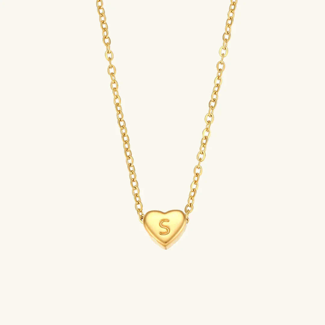 [ElanLuxe]Heart Initial Gold Necklace