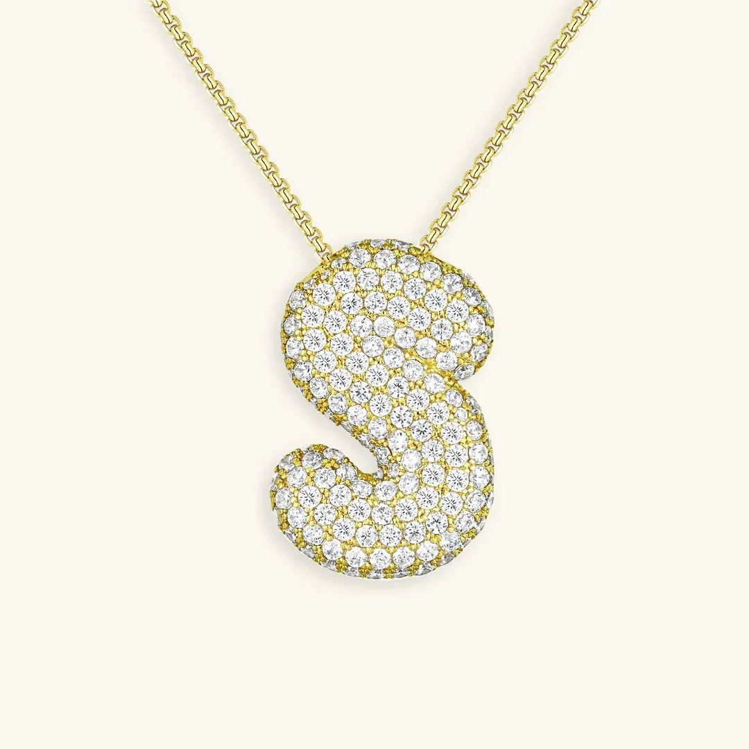 [ElanLuxe]Bubble Initial Diamond Necklace