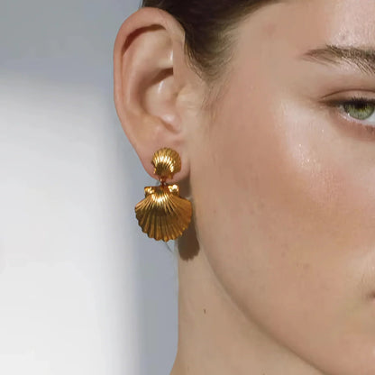 [ElanLuxe]Sandy Gold Seashell Earrings
