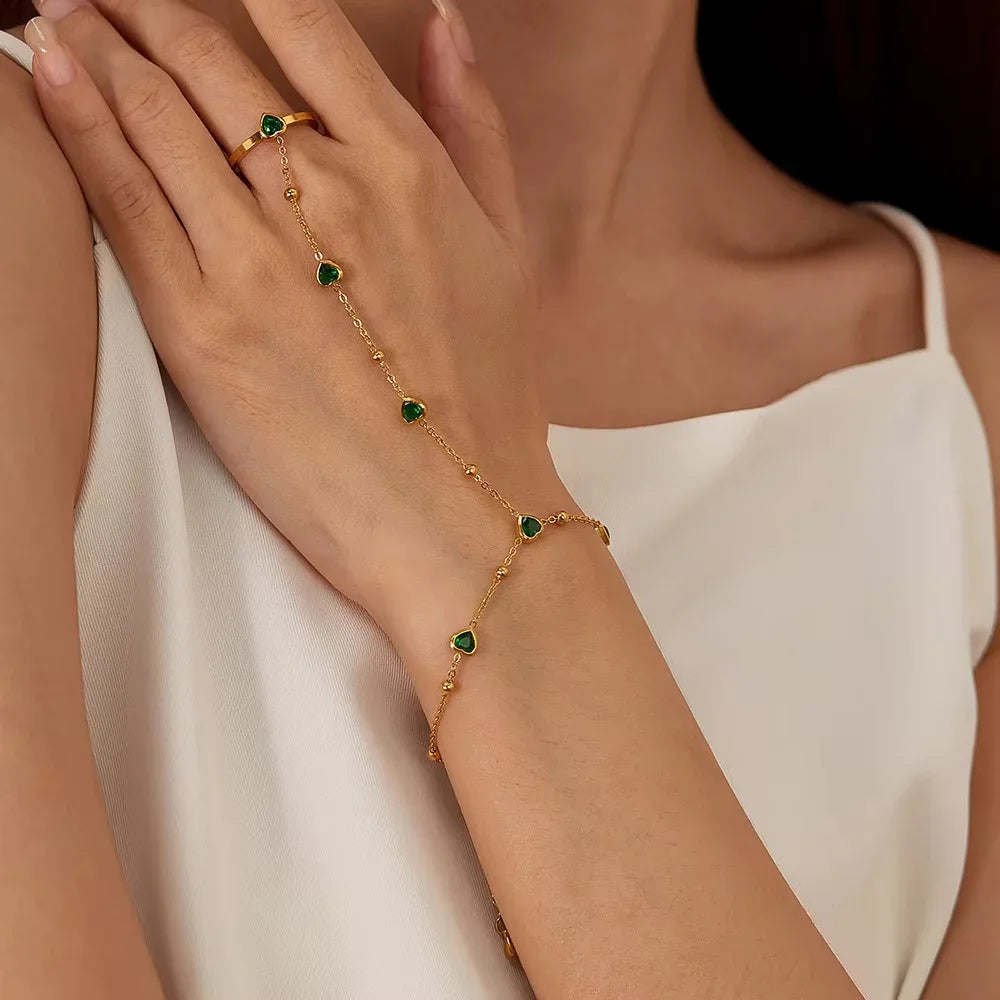 [ElanLuxe]Gladys Emerald Heart Hand Chain