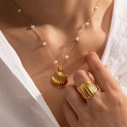 [ElanLuxe]Aloha Gold Seashell Ring