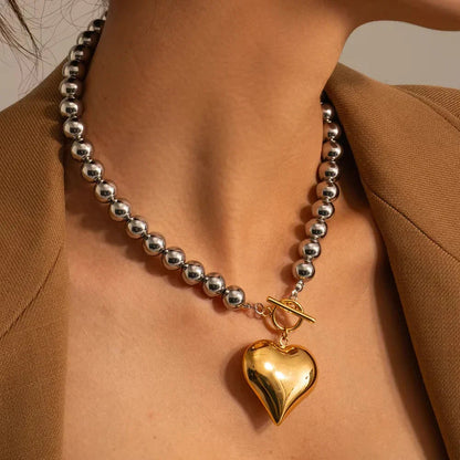 [ElanLuxe]Alicia Chunky Bead Heart Pendant