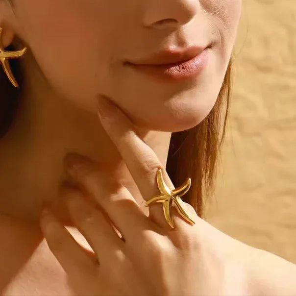 [ElanLuxe]Oceanic Gold Starfish Ring