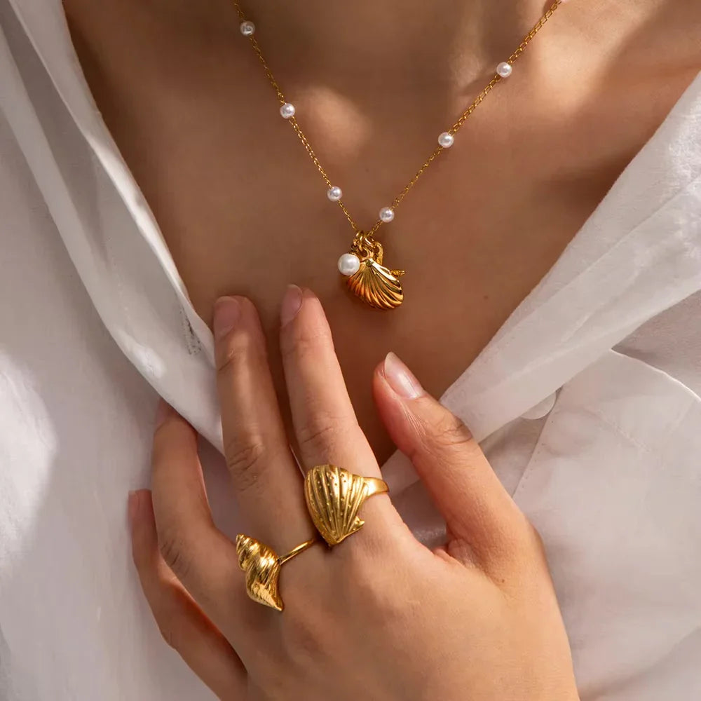 [ElanLuxe]Aloha Gold Seashell Ring