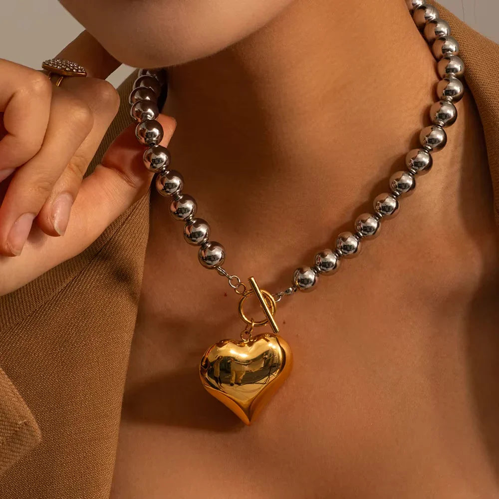 [ElanLuxe]Alicia Chunky Bead Heart Pendant
