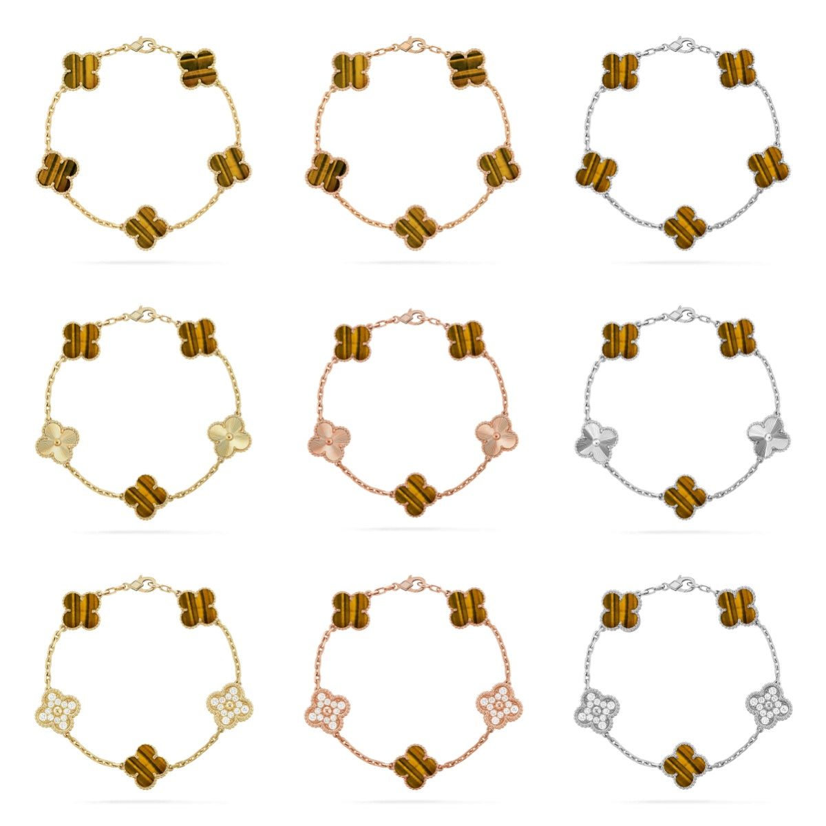 [ElanLuxe Jewelry] CLOVER 5 MOTIFS TIGER EYE BRACELET COLLECTION