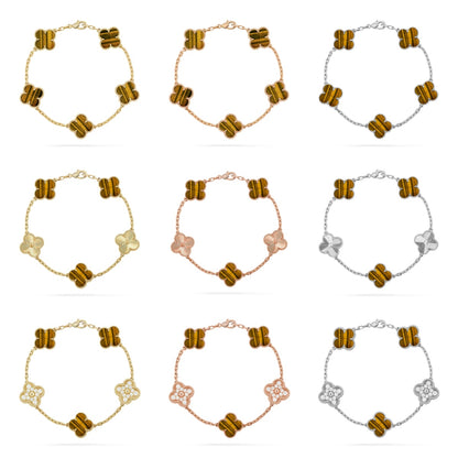 [ElanLuxe Jewelry] CLOVER 5 MOTIFS TIGER EYE BRACELET COLLECTION