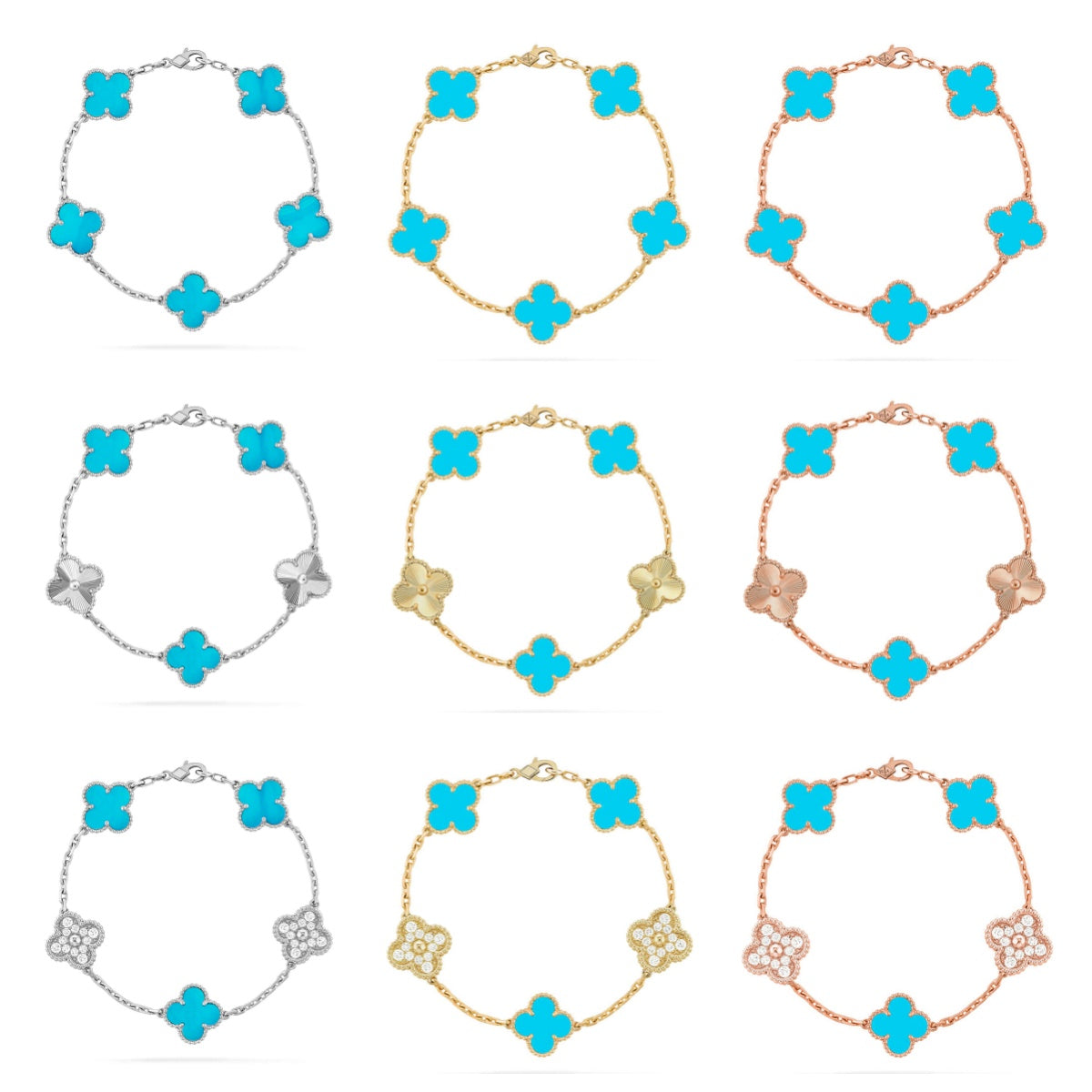 [ElanLuxe Jewelry] CLOVER 5 MOTIF TURQUOISE BRACELET COLLECTION