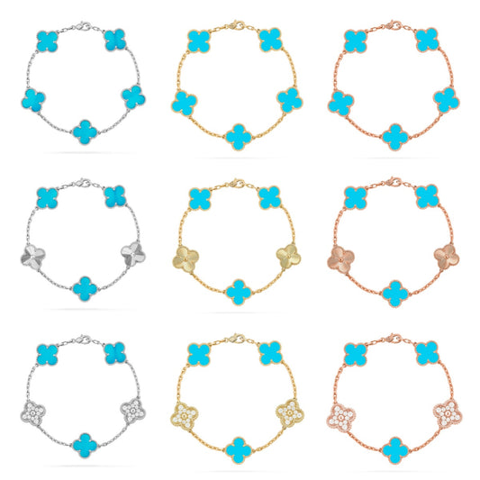 [ElanLuxe Jewelry] CLOVER 5 MOTIF TURQUOISE BRACELET COLLECTION