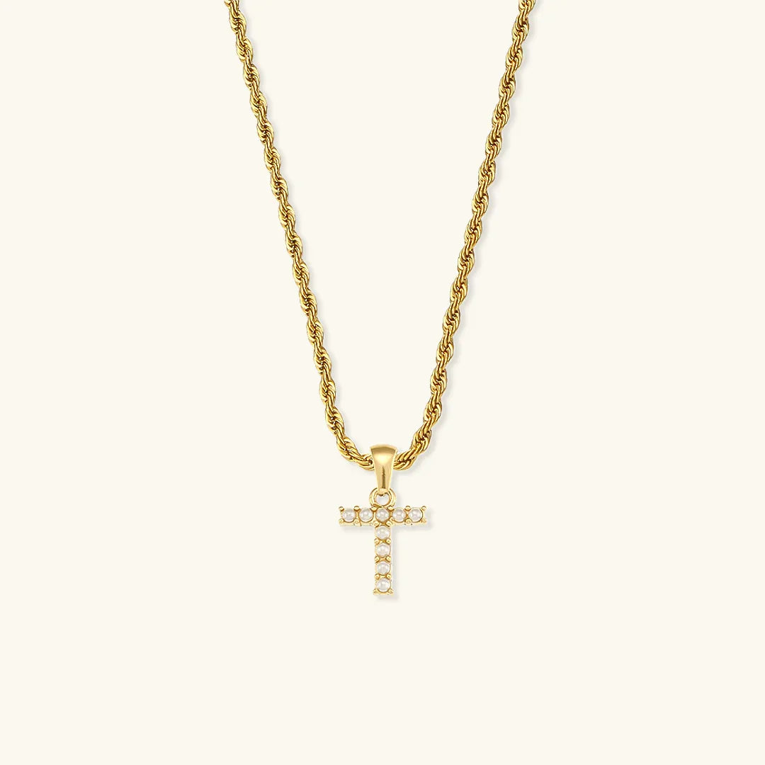 [ElanLuxe]Elodie Initial Letter Pearl Necklace