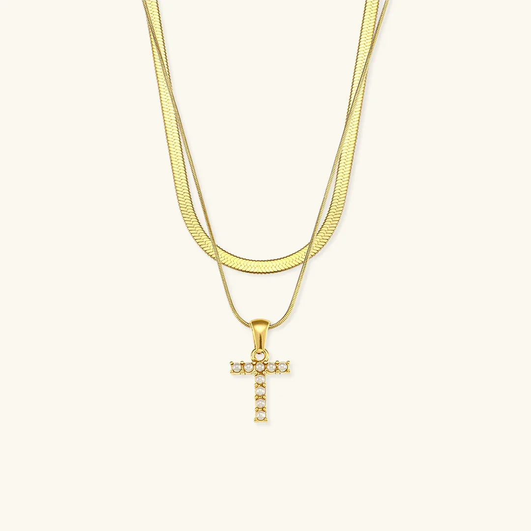 [ElanLuxe]Fiona Layered Gold Initial Letter Necklace