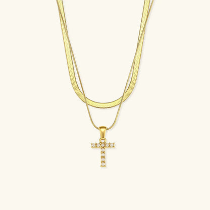 [ElanLuxe]Fiona Layered Gold Initial Letter Necklace