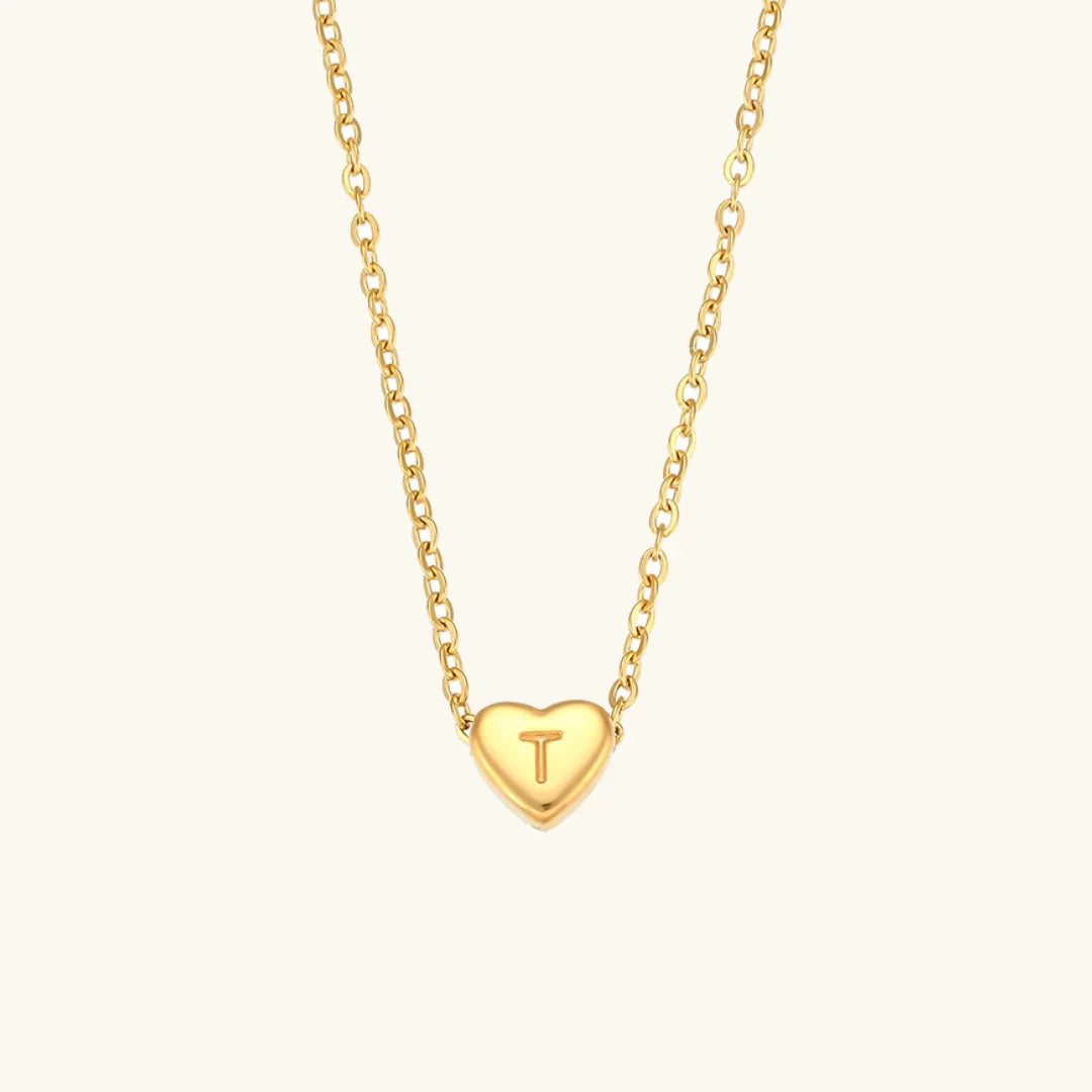 [ElanLuxe]Heart Initial Gold Necklace