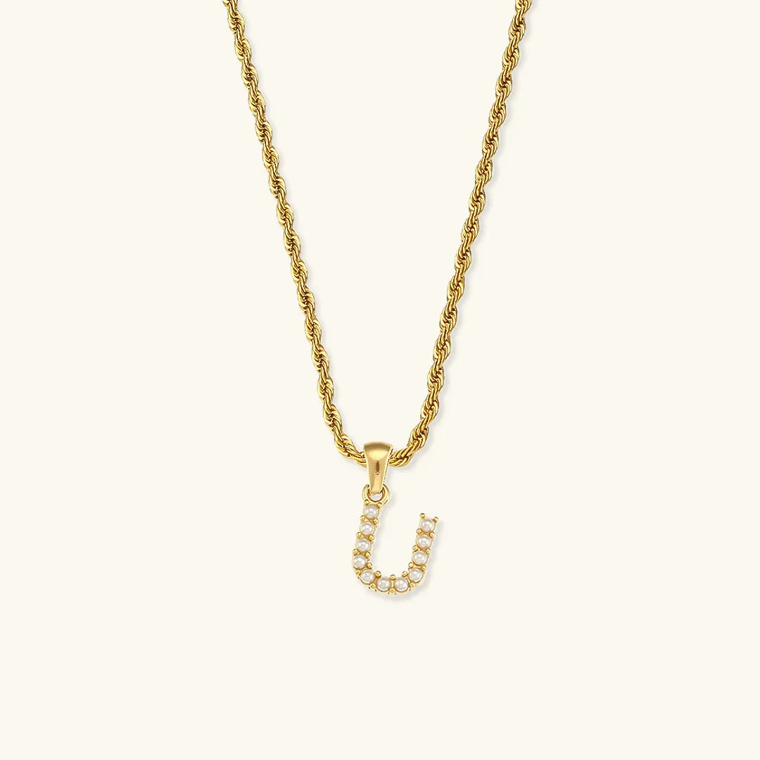 [ElanLuxe]Elodie Initial Letter Pearl Necklace