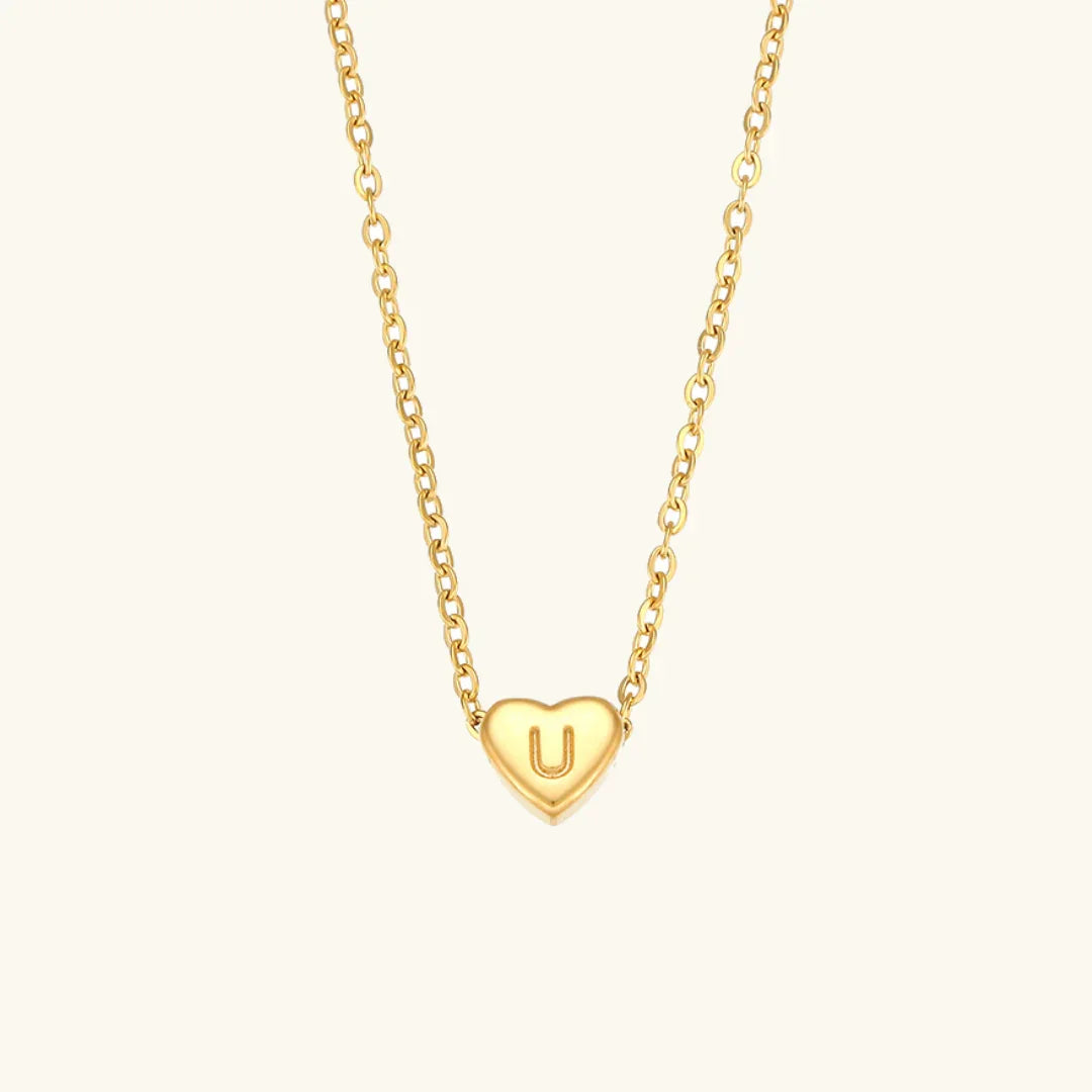 [ElanLuxe]Heart Initial Gold Necklace
