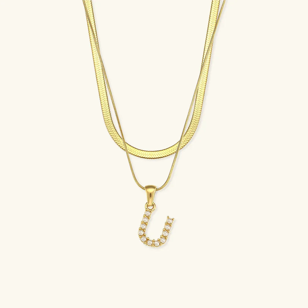 [ElanLuxe]Fiona Layered Gold Initial Letter Necklace