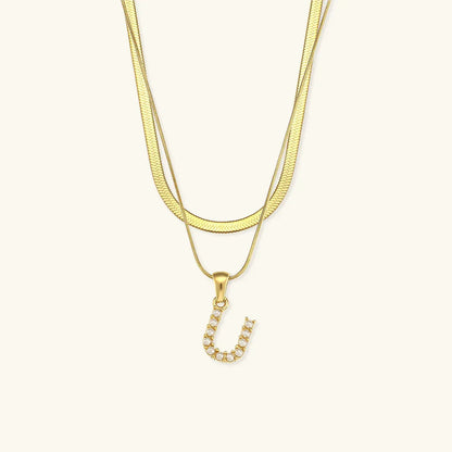 [ElanLuxe]Fiona Layered Gold Initial Letter Necklace