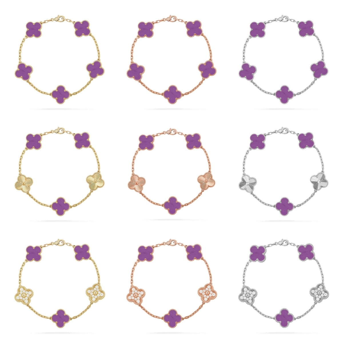 [ElanLuxe Jewelry] CLOVER 5 MOTIF VIOLET BRACELET COLLECTION