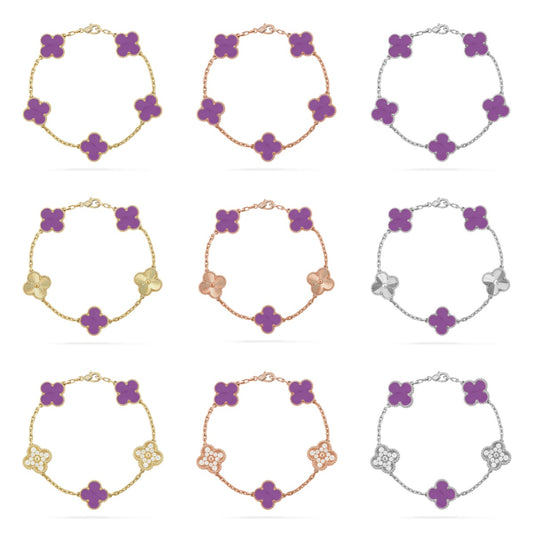 [ElanLuxe Jewelry] CLOVER 5 MOTIF VIOLET BRACELET COLLECTION