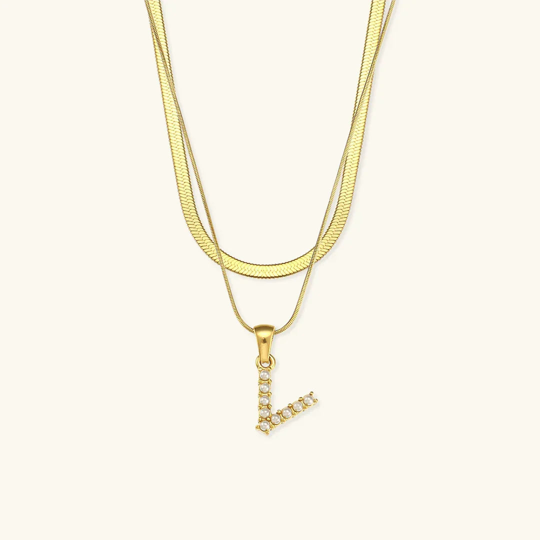 [ElanLuxe]Fiona Layered Gold Initial Letter Necklace