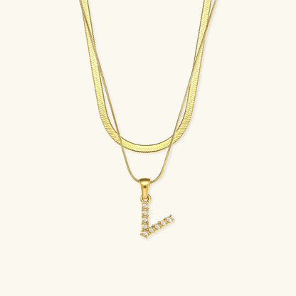 [ElanLuxe]Fiona Layered Gold Initial Letter Necklace