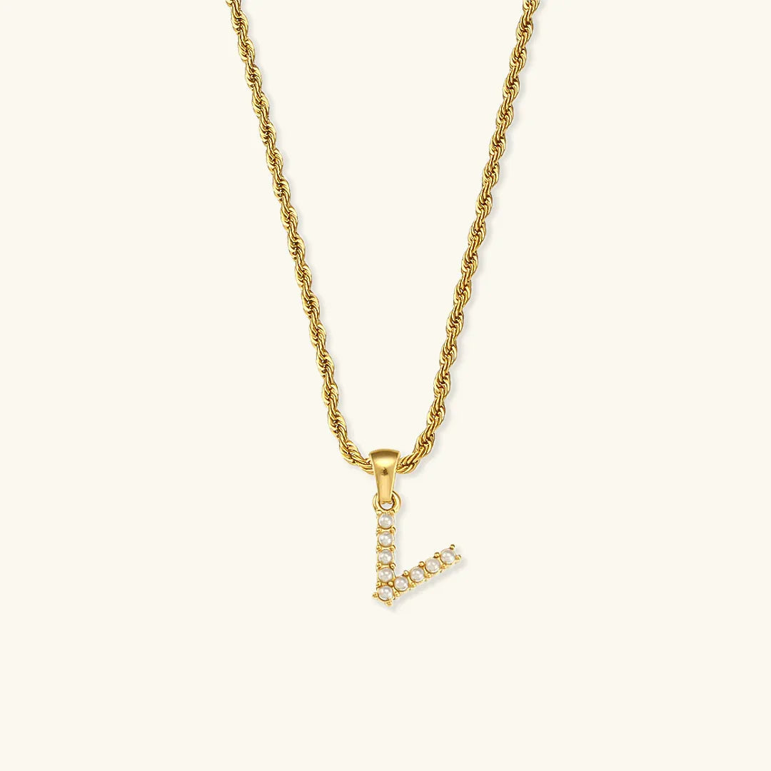 [ElanLuxe]Elodie Initial Letter Pearl Necklace