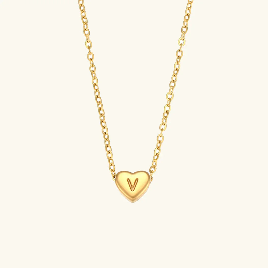 [ElanLuxe]Heart Initial Gold Necklace