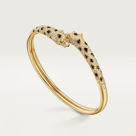 [ElanLuxe Jewelry]PANTHERE DOUBLE HEADED HALF DIAMOND OPEN BRACELET