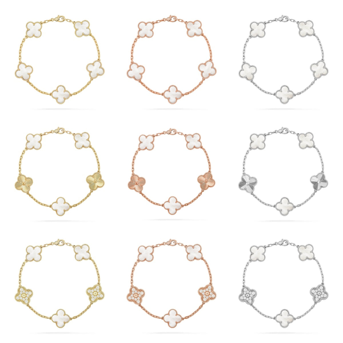 [ElanLuxe Jewelry]CLOVER WHITE PEARL MOP 5 MOTIF BRACELET COLLECTION