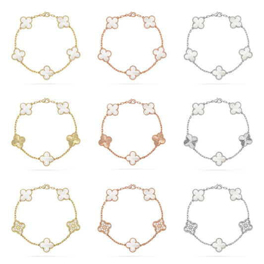 [ElanLuxe Jewelry]CLOVER WHITE PEARL MOP 5 MOTIF BRACELET COLLECTION