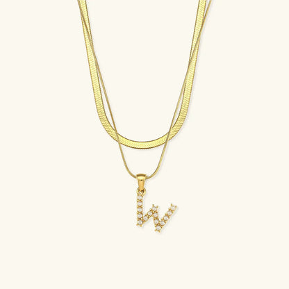 [ElanLuxe]Fiona Layered Gold Initial Letter Necklace
