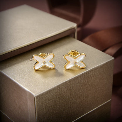 [ElanLuxe Jewelry]JEUX DE WHITE MOP GOLD DIAMOND EARRINGS