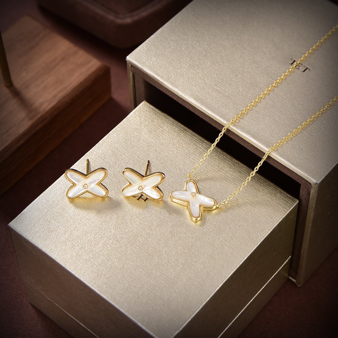 [ElanLuxe Jewelry]JEUX DE WHITE MOP GOLD DIAMOND EARRINGS