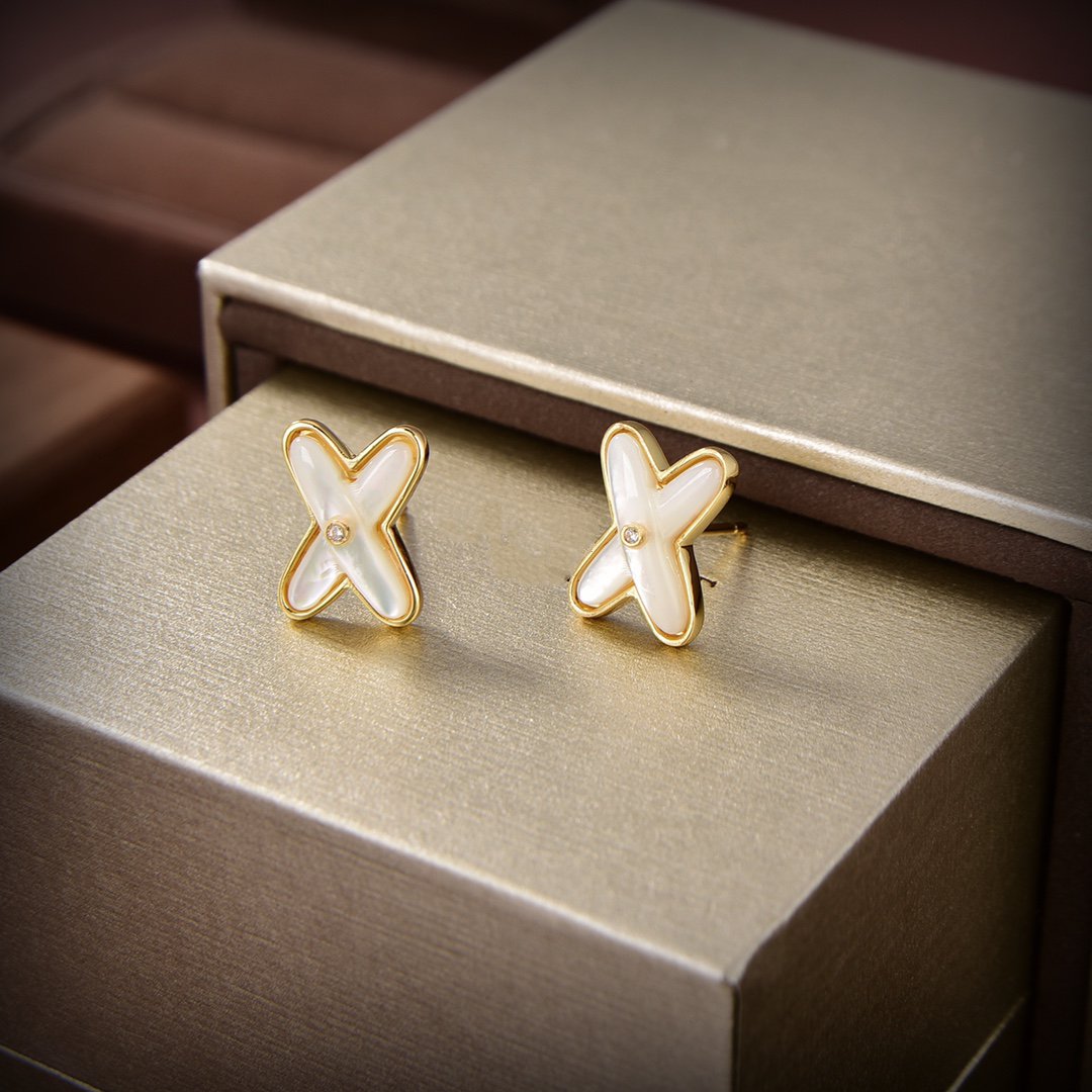 [ElanLuxe Jewelry]JEUX DE WHITE MOP GOLD DIAMOND EARRINGS