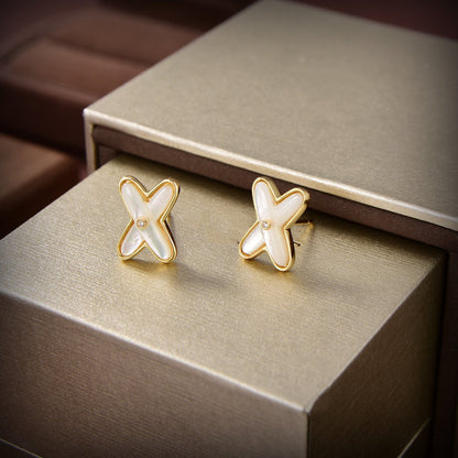 [ElanLuxe Jewelry]JEUX DE WHITE MOP GOLD DIAMOND EARRINGS