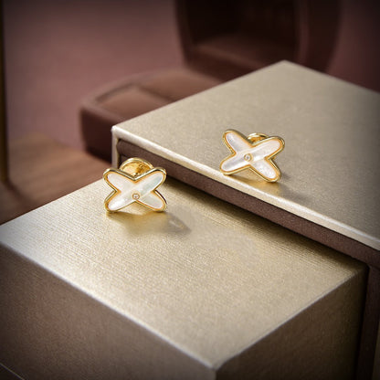 [ElanLuxe Jewelry]JEUX DE WHITE MOP GOLD DIAMOND EARRINGS