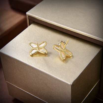 [ElanLuxe Jewelry]JEUX DE WHITE MOP GOLD DIAMOND EARRINGS