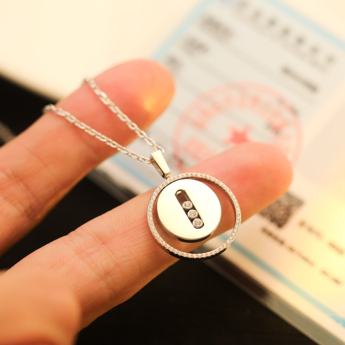 [ElanLuxe Jewelry]LUCKY MOVE MM SILVER DIAMOND NECKLACE