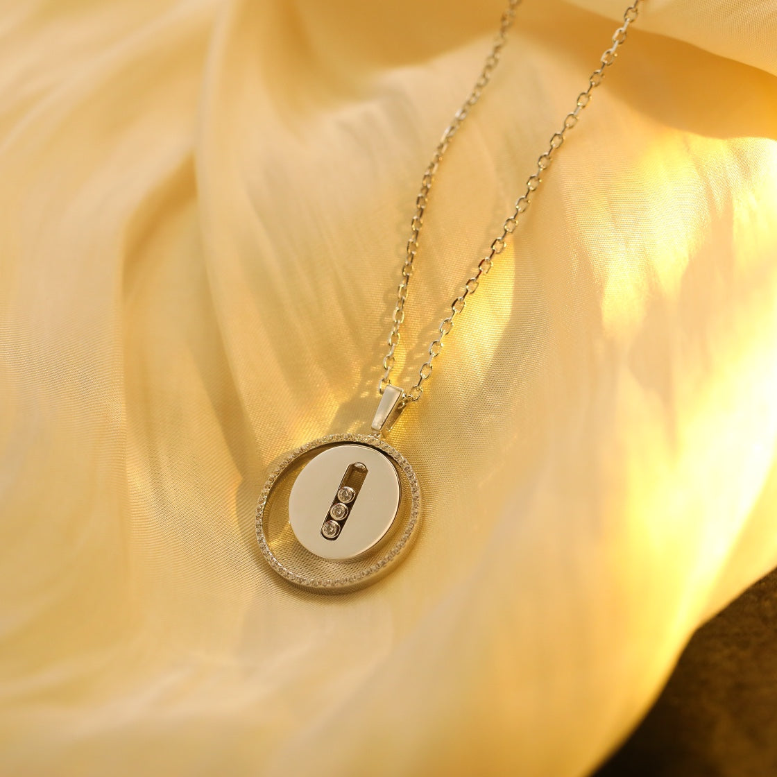 [ElanLuxe Jewelry]LUCKY MOVE MM SILVER DIAMOND NECKLACE