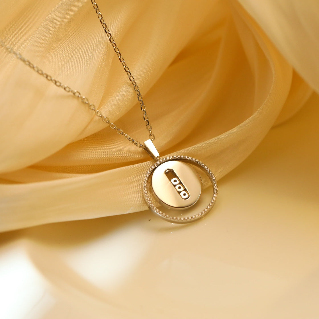 [ElanLuxe Jewelry]LUCKY MOVE MM SILVER DIAMOND NECKLACE