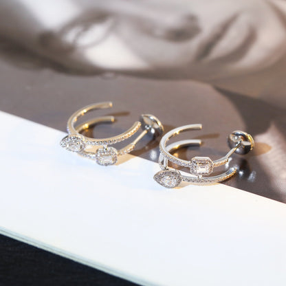 [ElanLuxe Jewelry]CREOLES MY TWIN 2 RANGS SILVER DIAMOND EARRINGS