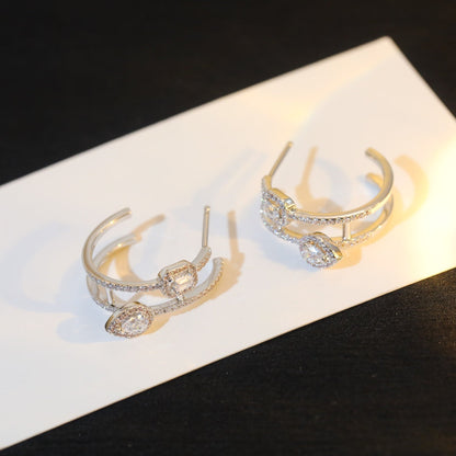 [ElanLuxe Jewelry]CREOLES MY TWIN 2 RANGS SILVER DIAMOND EARRINGS