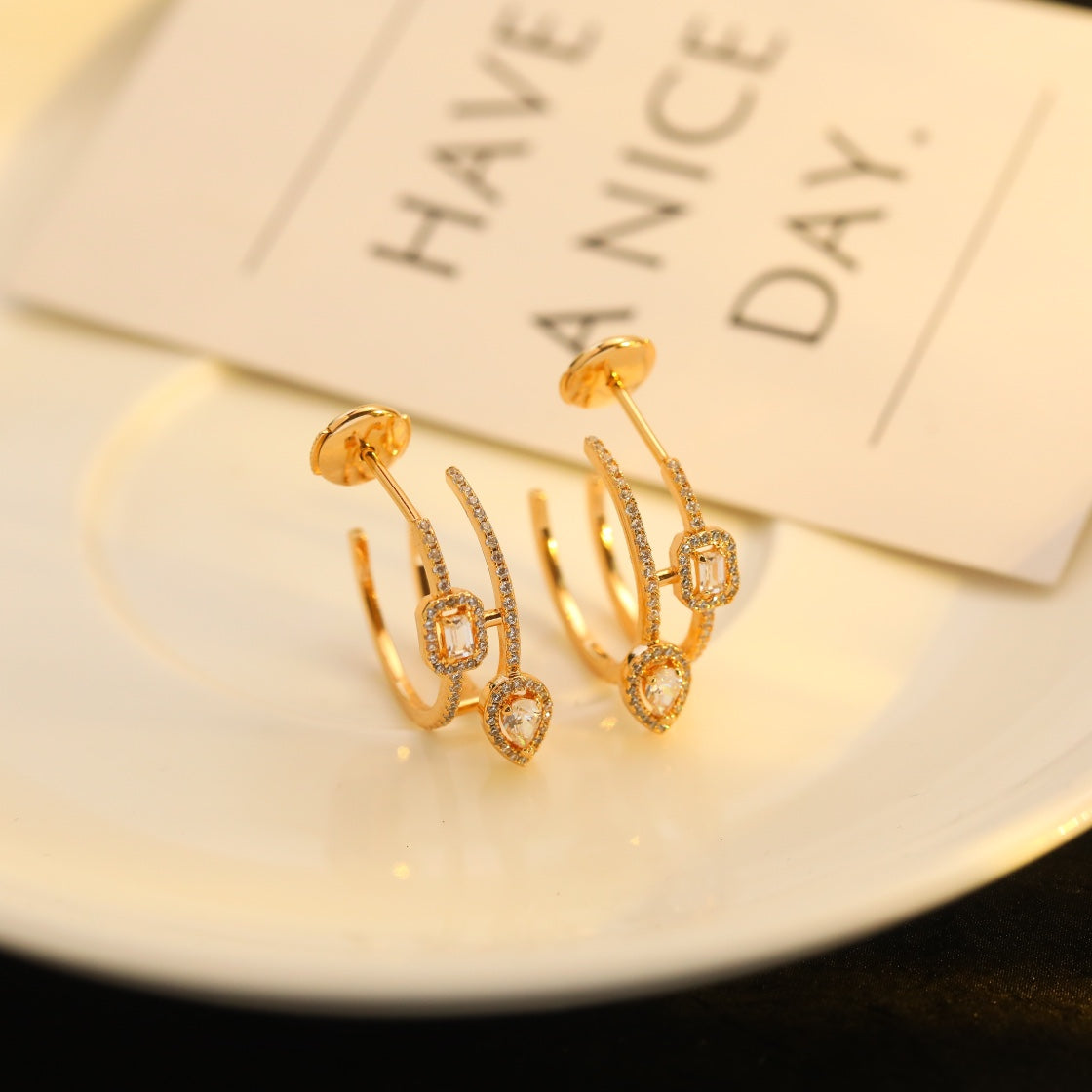 [ElanLuxe Jewelry]CREOLES MY TWIN 2 RANGS SILVER DIAMOND EARRINGS