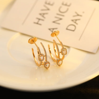 [ElanLuxe Jewelry]CREOLES MY TWIN 2 RANGS SILVER DIAMOND EARRINGS